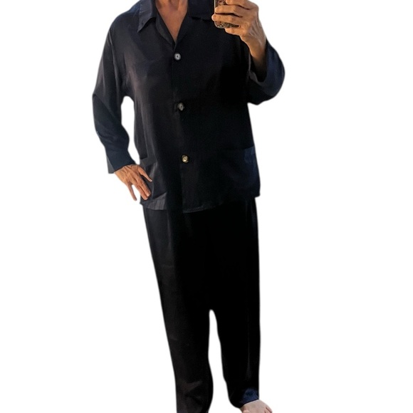 Victoria's Secret Navy Satin Pajama Set Long Sleeve & Long Pant Sz L NWT - Picture 3 of 10